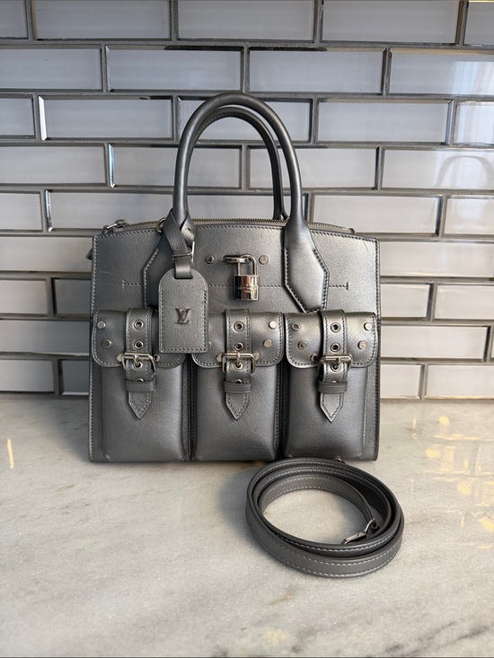 Louis Vuitton Handbags - Louis Vuitton Metallic Gunmetal Gray Calf Leather City Steamer PM